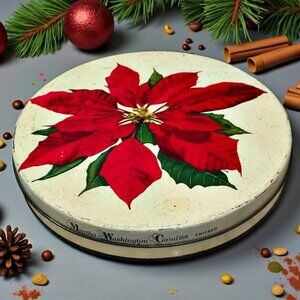 Vintage Martha Washington Candies Tin Christmas Poinsettia 8.5 Inch Chicago